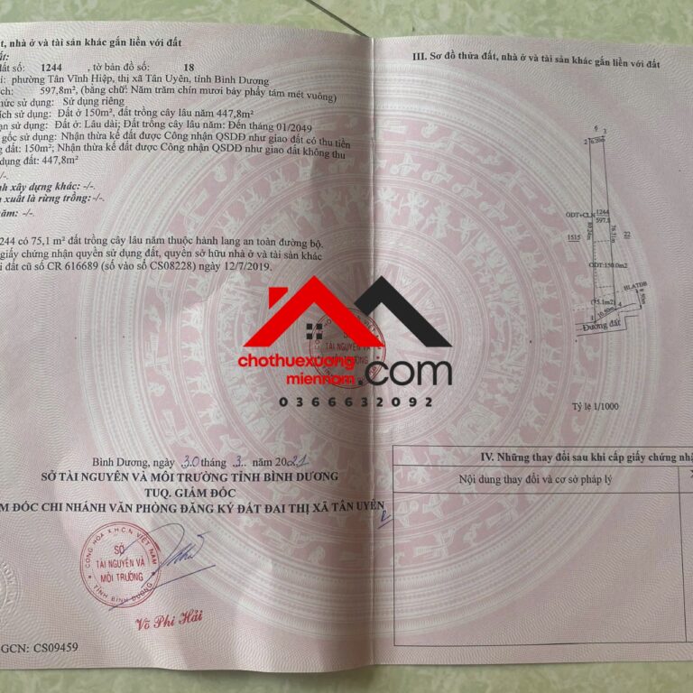 Bán Đất 600m² Gần KCN Đại Đăng, Tân Vĩnh Hiệp, Tân Uyên – Giá Chỉ 3,4 Tỷ