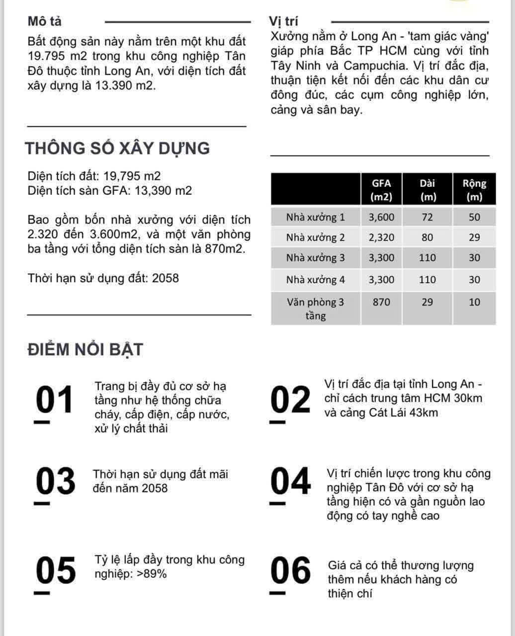 Bán Nhà Xưởng KCN Đức Hòa Long An – 20.000m² Đất, Xưởng 13.500m² – Đã Đóng Thuế Đến 2058